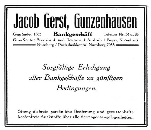 Inserat des Bankhauses Gerst